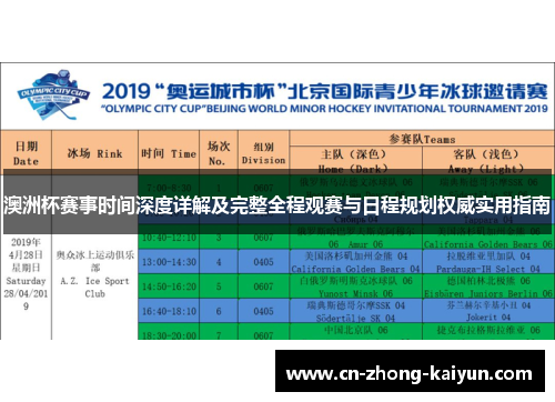 澳洲杯赛事时间深度详解及完整全程观赛与日程规划权威实用指南